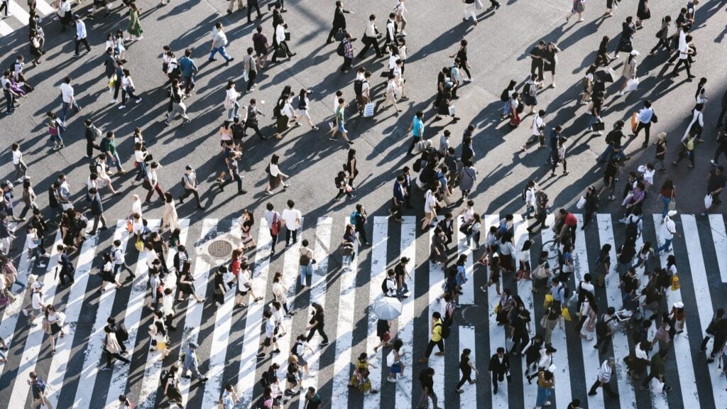 people crossing road