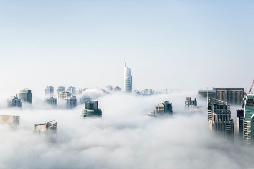 Cityscape above the clouds